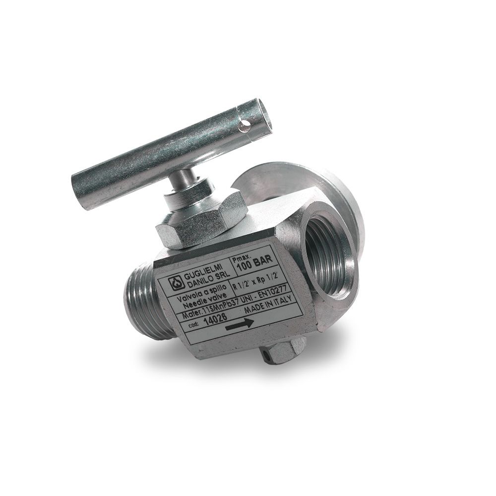 valvola a spillo in acciaio 1/2''npt + tappo rp 1/8''